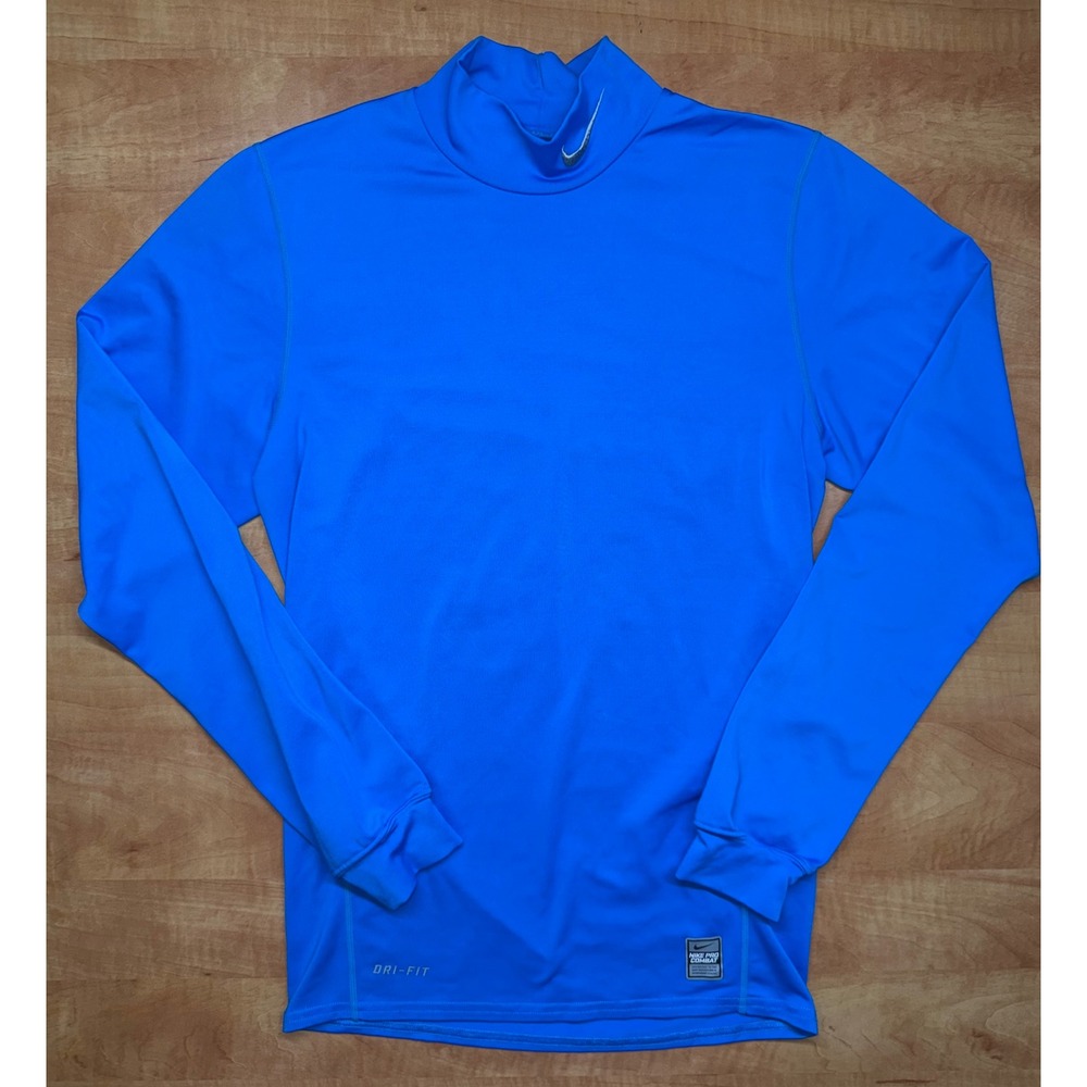 Nike Pro Combat Dri-FIT Mock Neck Long Sleeve Compression Shirt Blue Mens Small